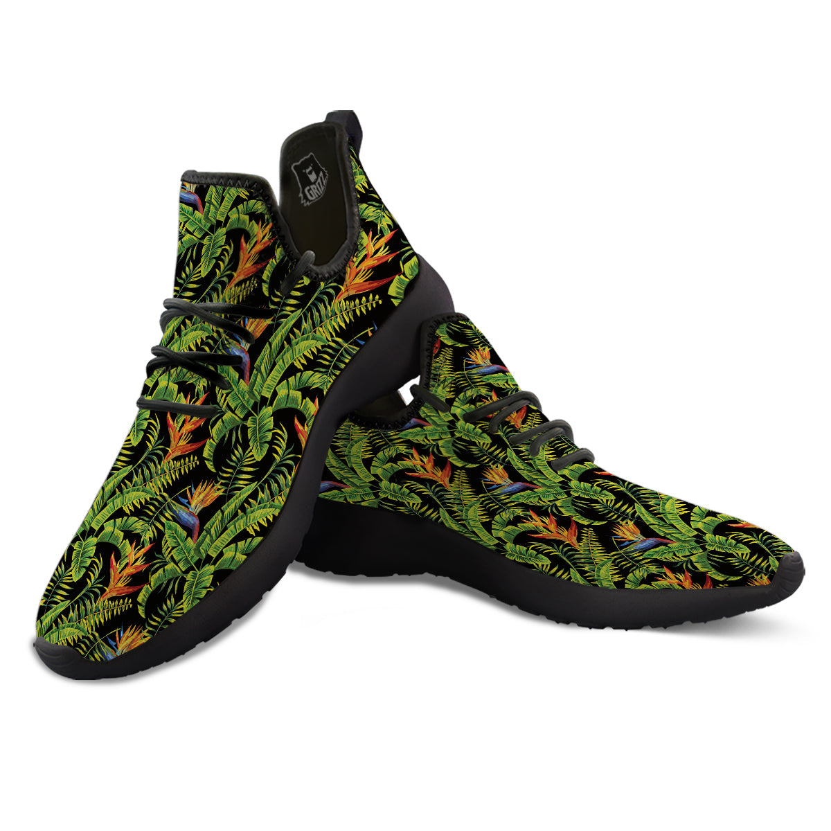Hawaiian Banana Leaf Print Pattern Black Athletic Shoes-grizzshop