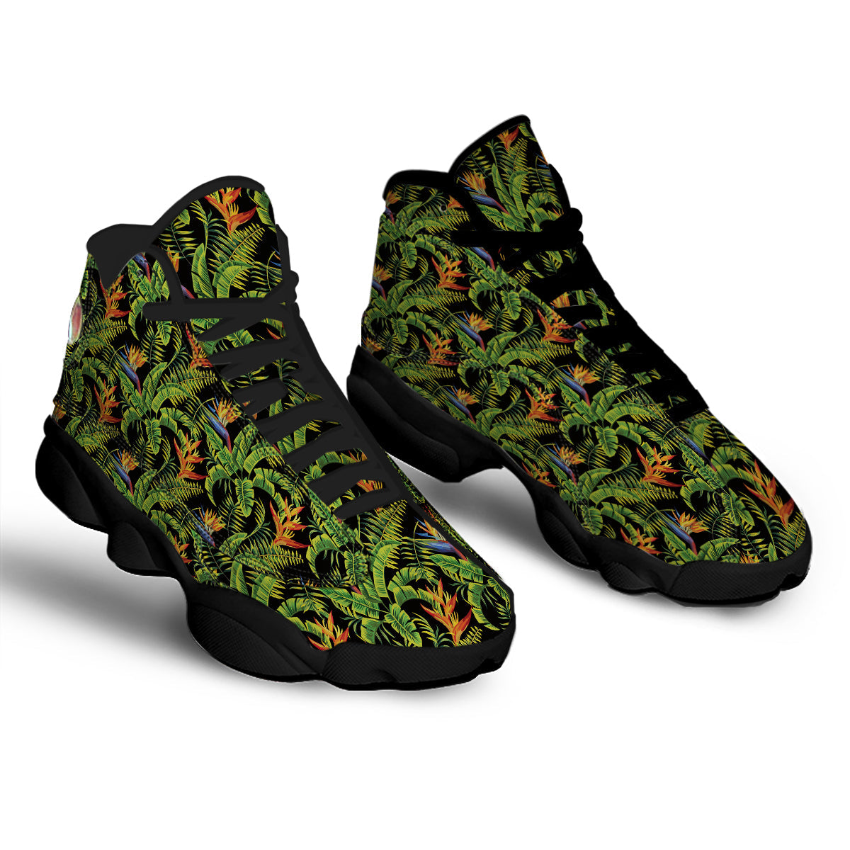 Hawaiian Banana Leaf Print Pattern Black Basketball Shoes-grizzshop