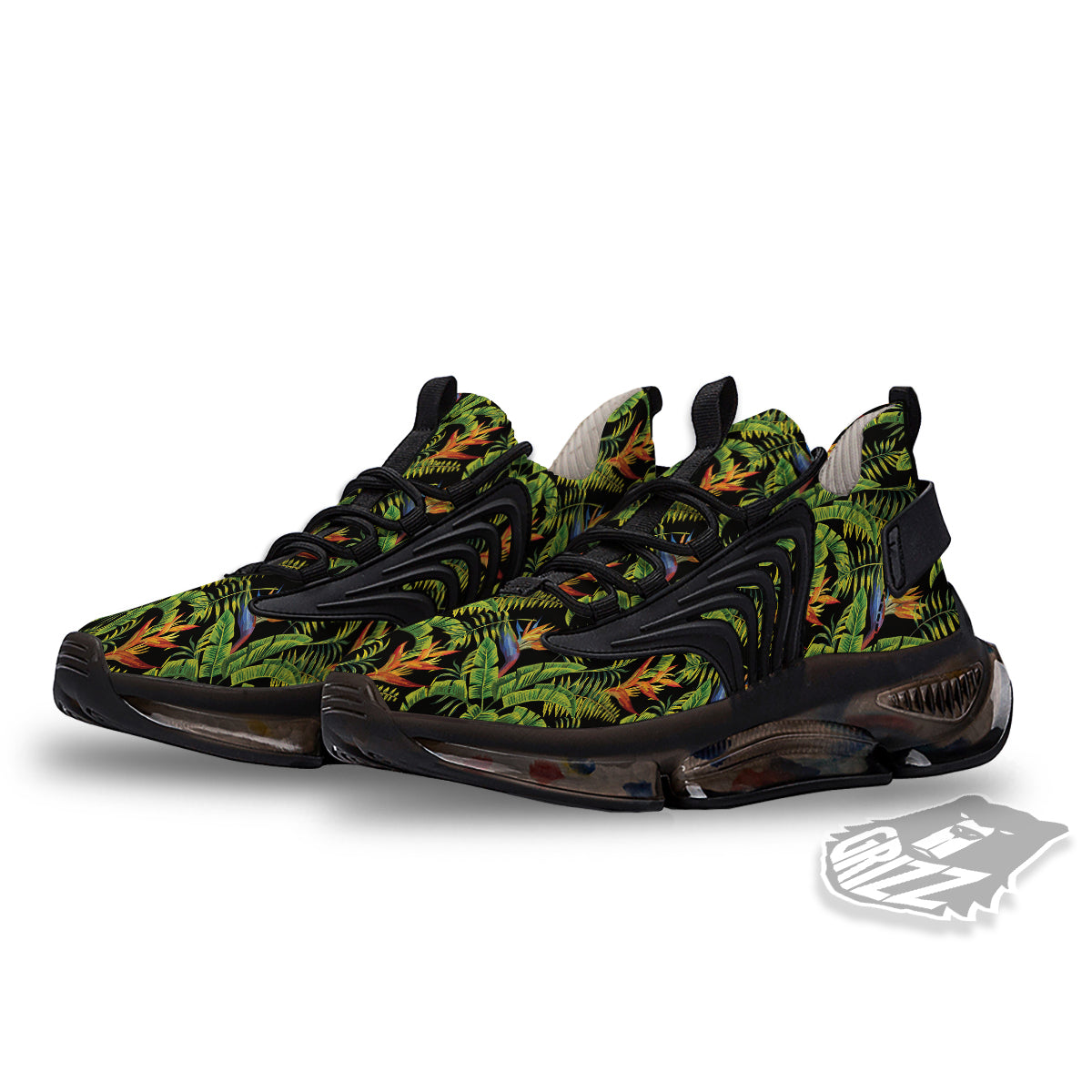Hawaiian Banana Leaf Print Pattern Black Gym Shoes-grizzshop