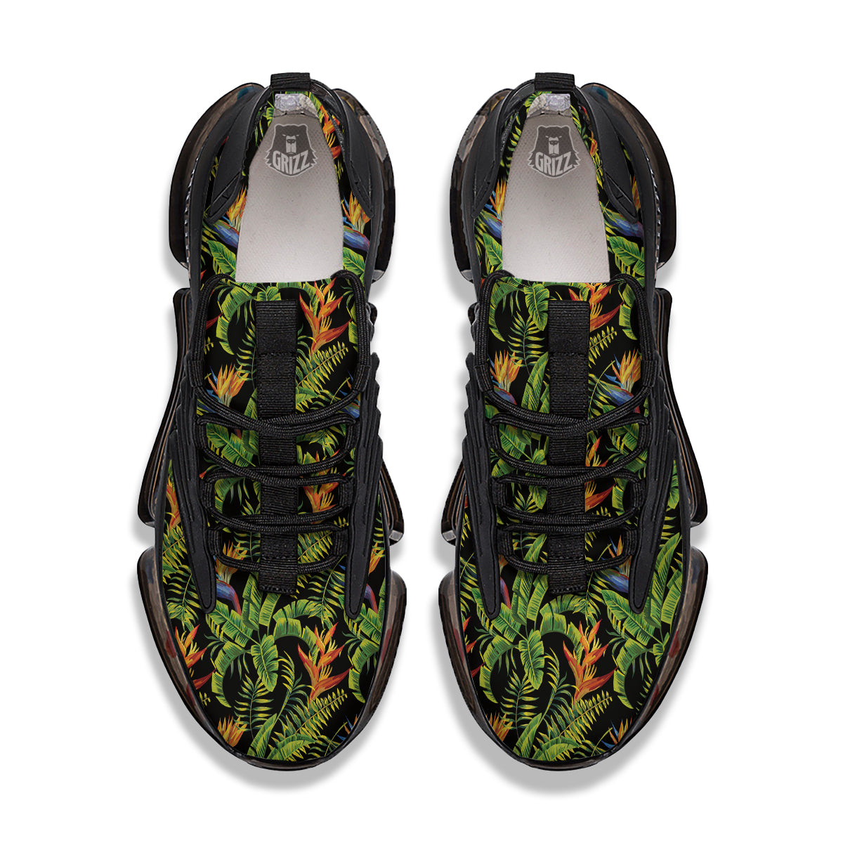 Hawaiian Banana Leaf Print Pattern Black Gym Shoes-grizzshop