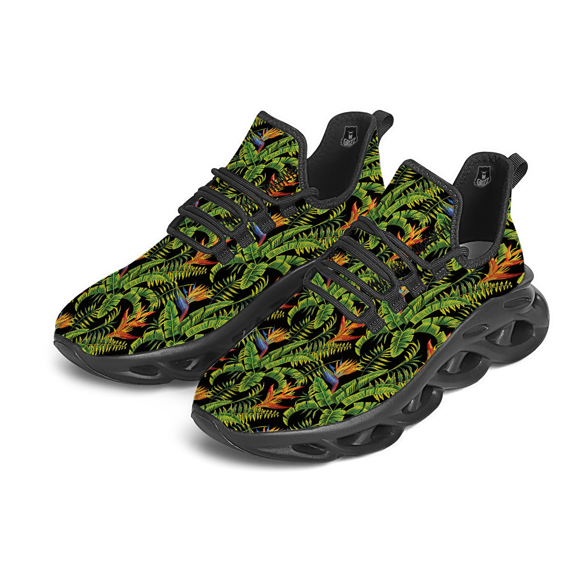 Hawaiian Banana Leaf Print Pattern Black Running Shoes-grizzshop