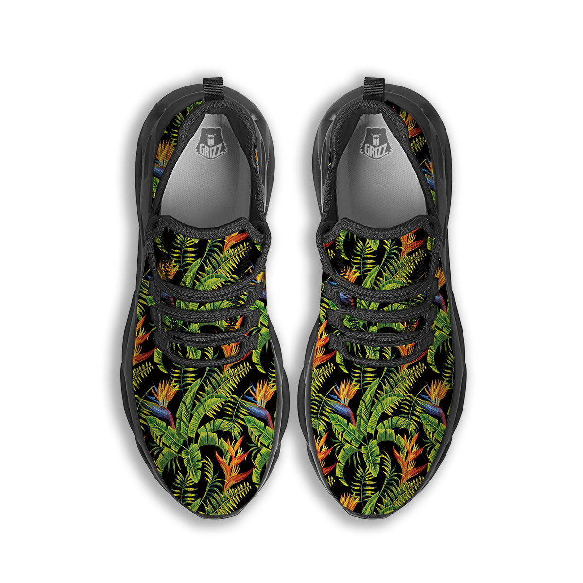 Hawaiian Banana Leaf Print Pattern Black Running Shoes-grizzshop