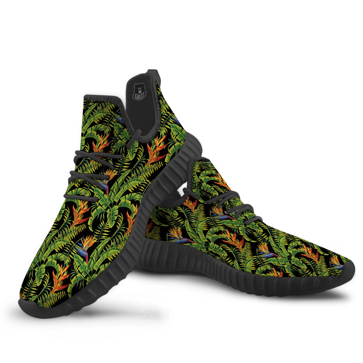 Hawaiian Banana Leaf Print Pattern Black Walking Shoes-grizzshop