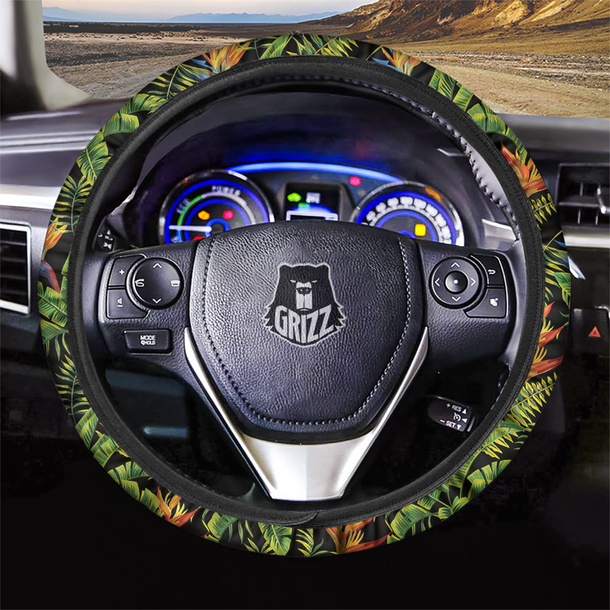 Hawaiian Banana Leaf Print Pattern Car Steering Wheel Cover-grizzshop