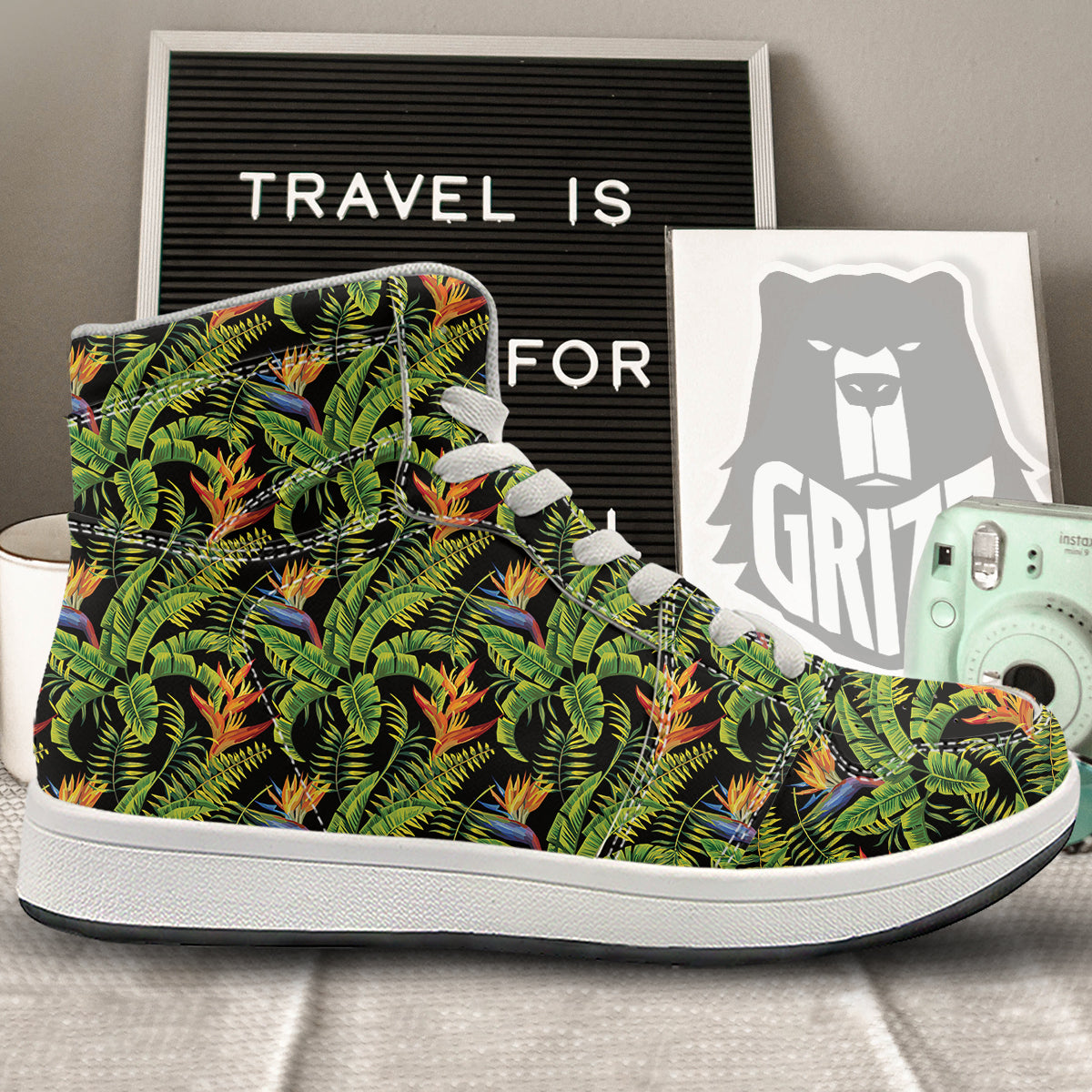 Hawaiian Banana Leaf Print Pattern High Top Sneakers-grizzshop