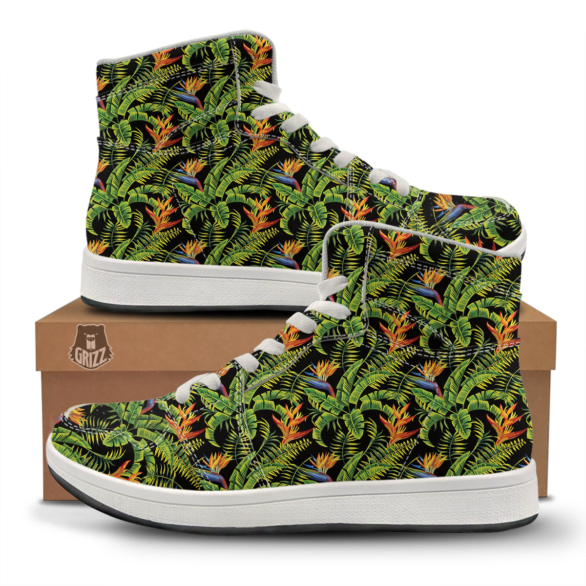 Hawaiian Banana Leaf Print Pattern High Top Sneakers-grizzshop