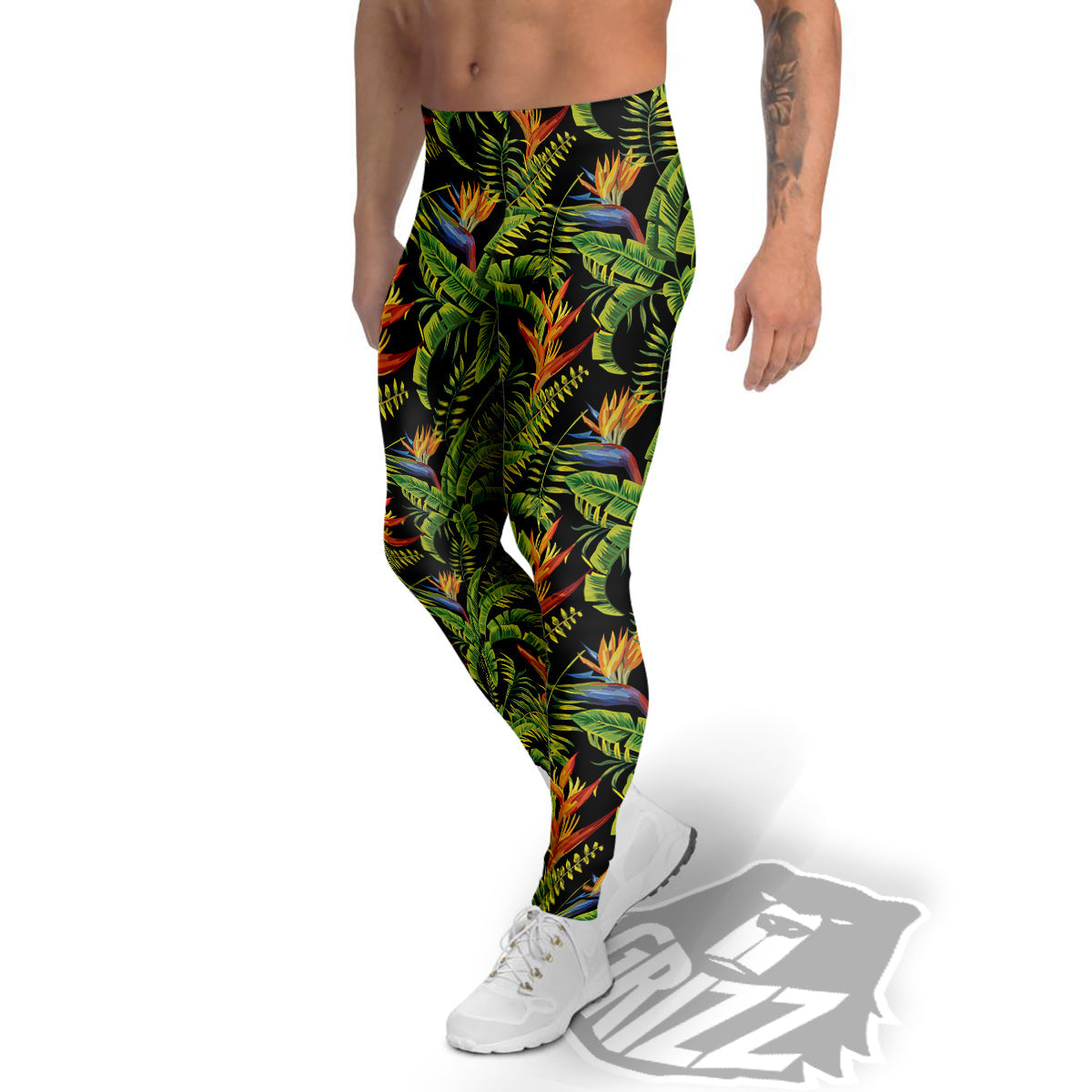 Hawaiian Banana Leaf Print Pattern Men's Leggings-grizzshop