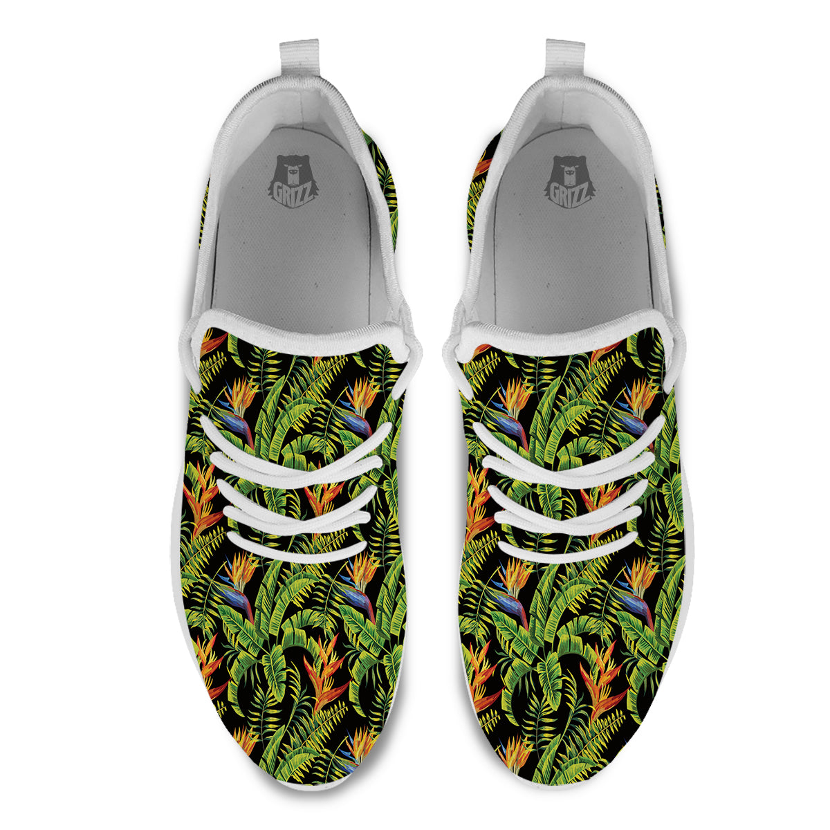 Hawaiian Banana Leaf Print Pattern White Athletic Shoes-grizzshop