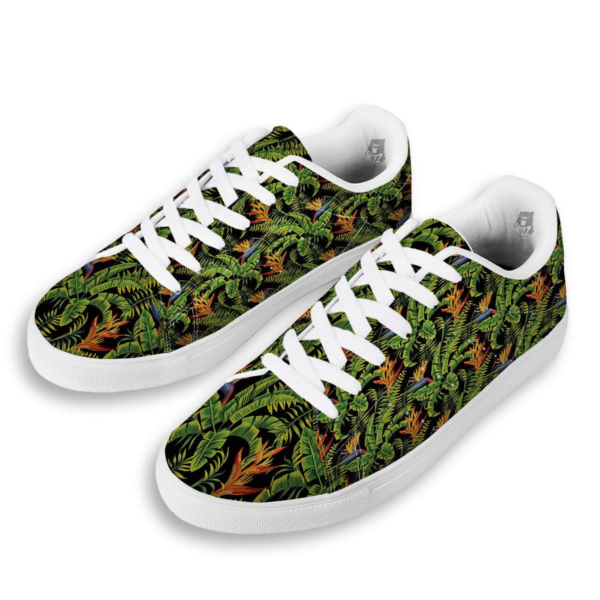 Hawaiian Banana Leaf Print Pattern White Low Top Sneakers-grizzshop
