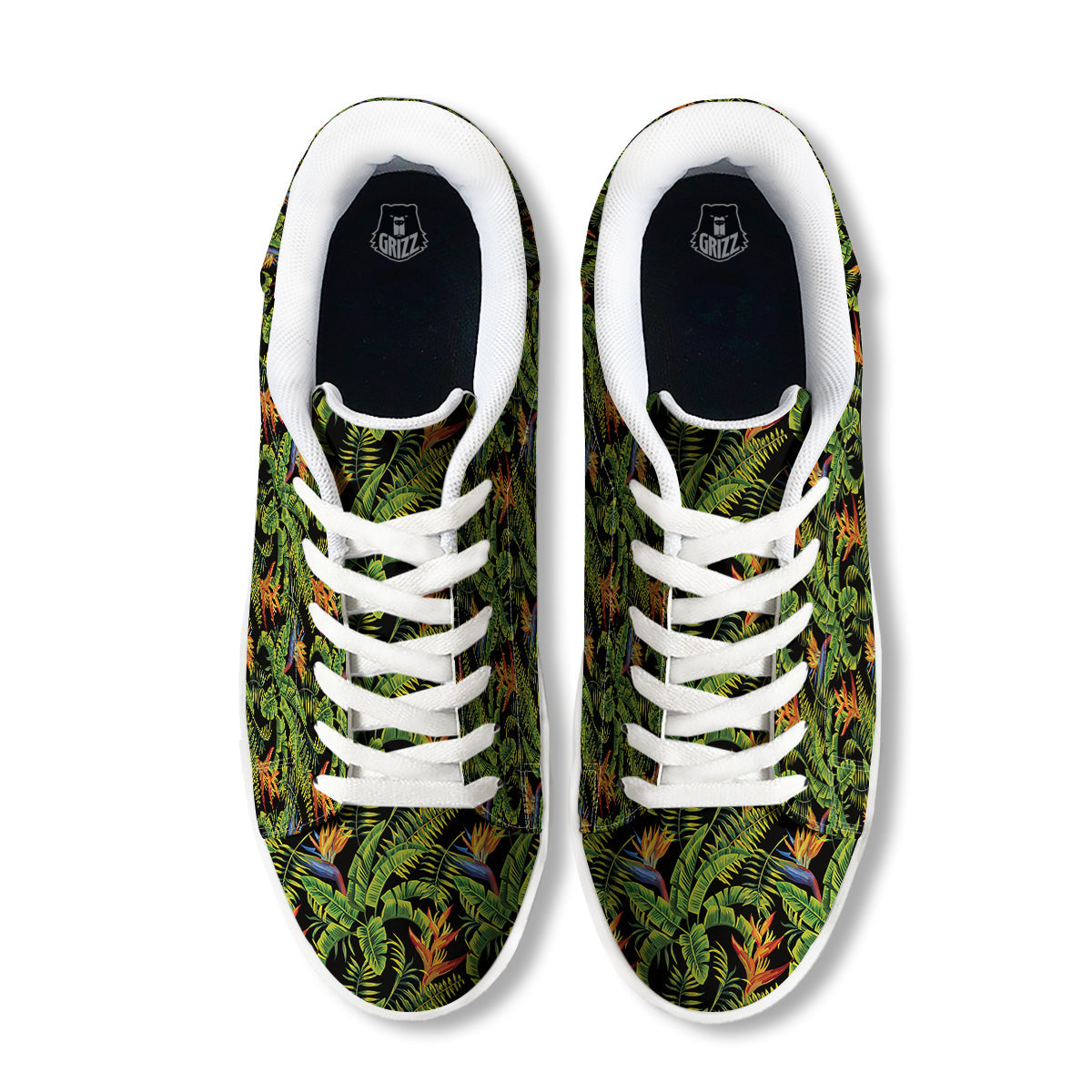 Hawaiian Banana Leaf Print Pattern White Low Top Sneakers-grizzshop