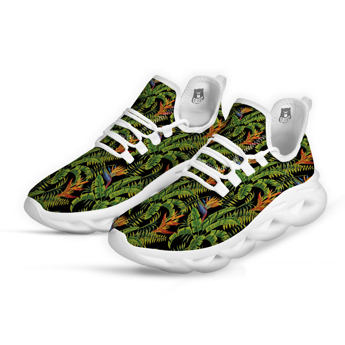 Hawaiian Banana Leaf Print Pattern White Running Shoes-grizzshop