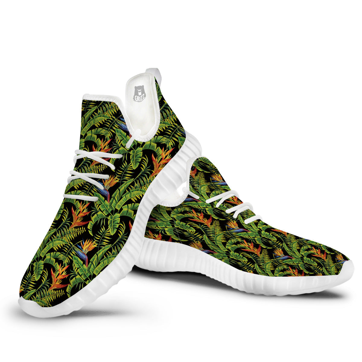 Hawaiian Banana Leaf Print Pattern White Walking Shoes-grizzshop