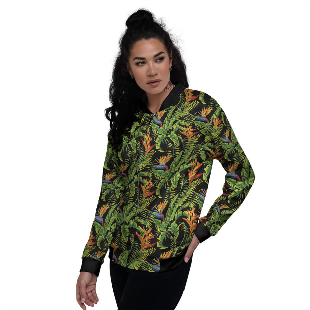 Hawaiian Banana Leaf Print Pattern Women's Bomber Jacket-grizzshop