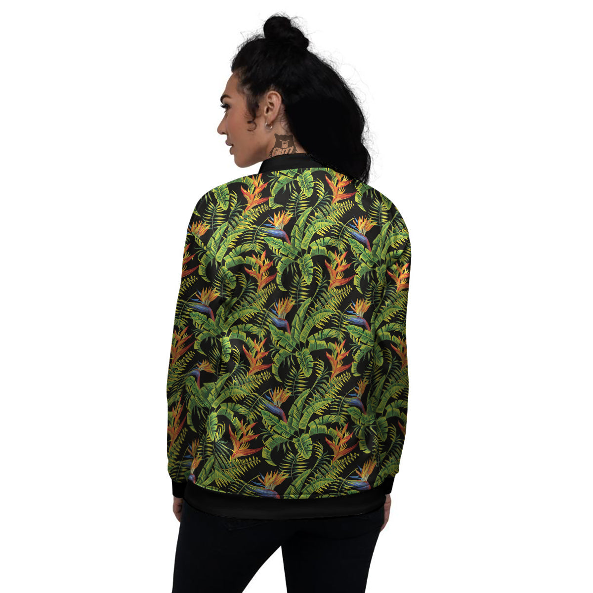 Hawaiian Banana Leaf Print Pattern Women's Bomber Jacket-grizzshop