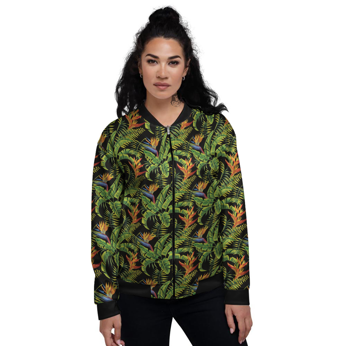 Hawaiian Banana Leaf Print Pattern Women's Bomber Jacket-grizzshop