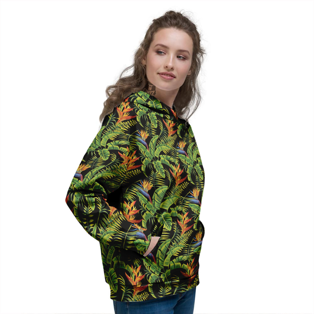 Hawaiian Banana Leaf Print Pattern Women's Hoodie-grizzshop