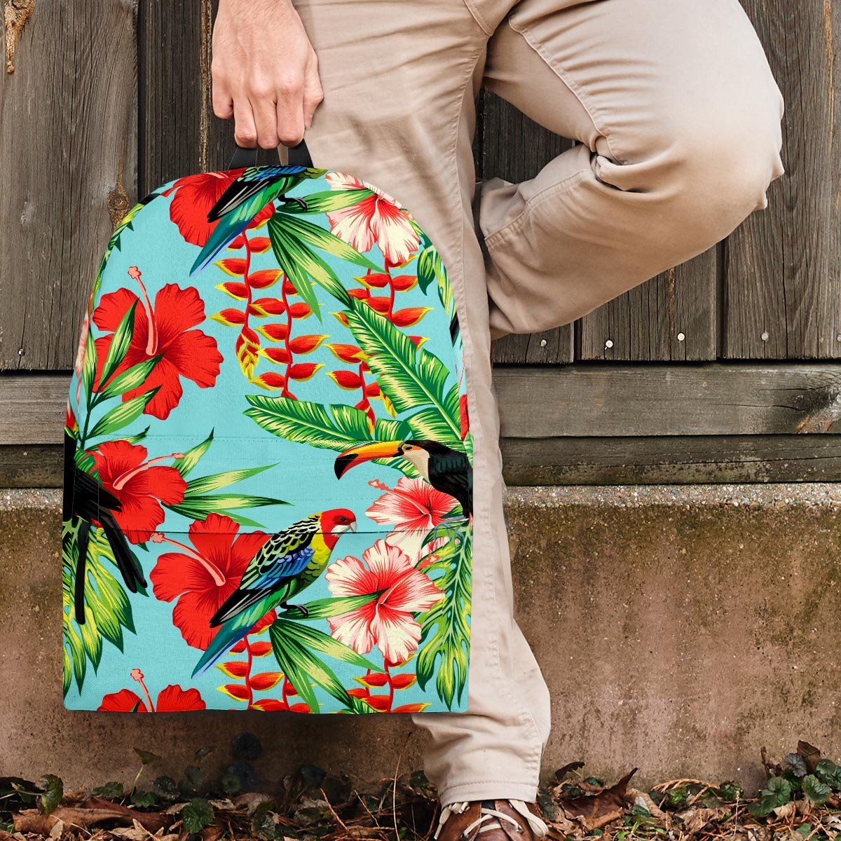 Hawaiian Bird Floral Print Backpack-grizzshop