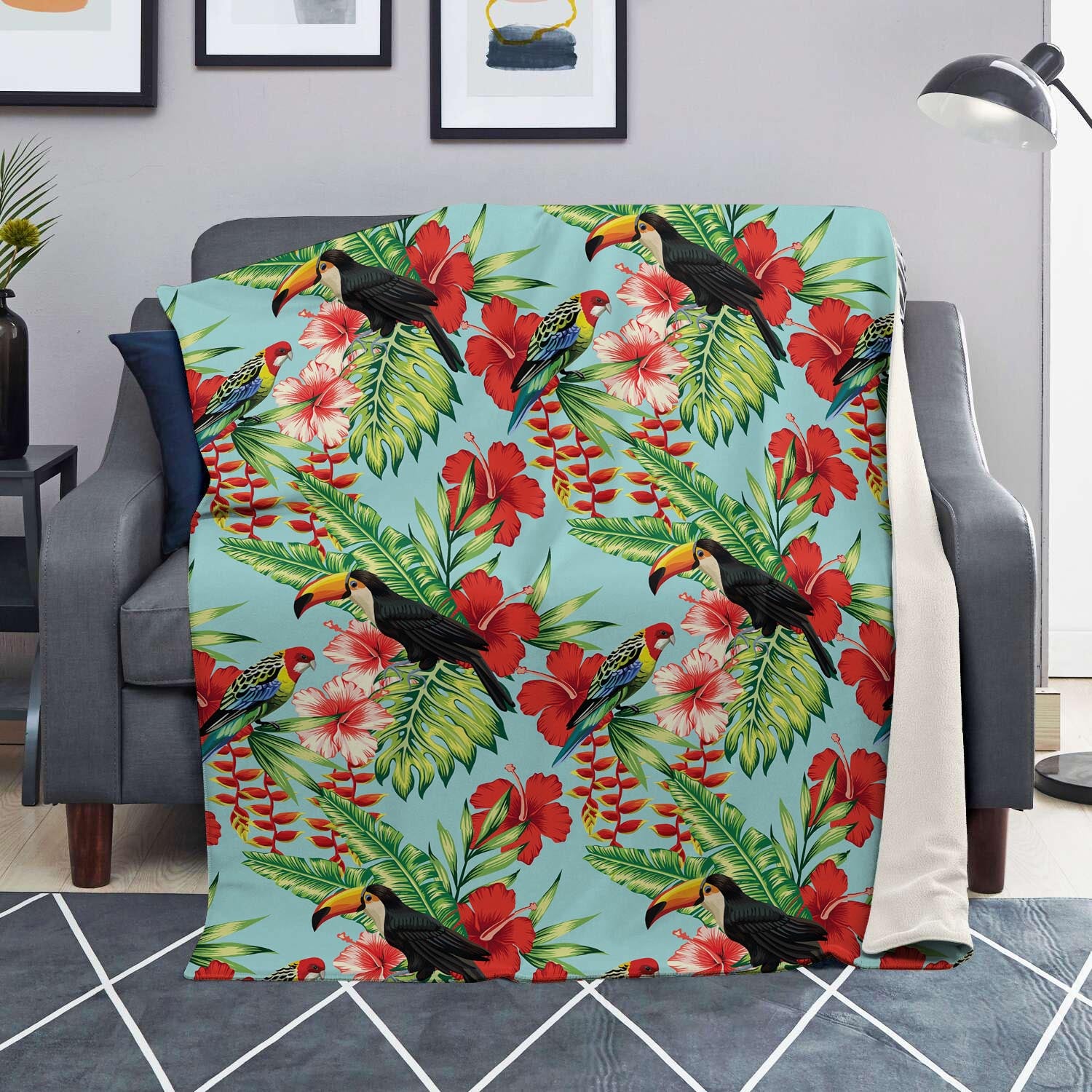 Hawaiian Bird Floral Print Blanket-grizzshop