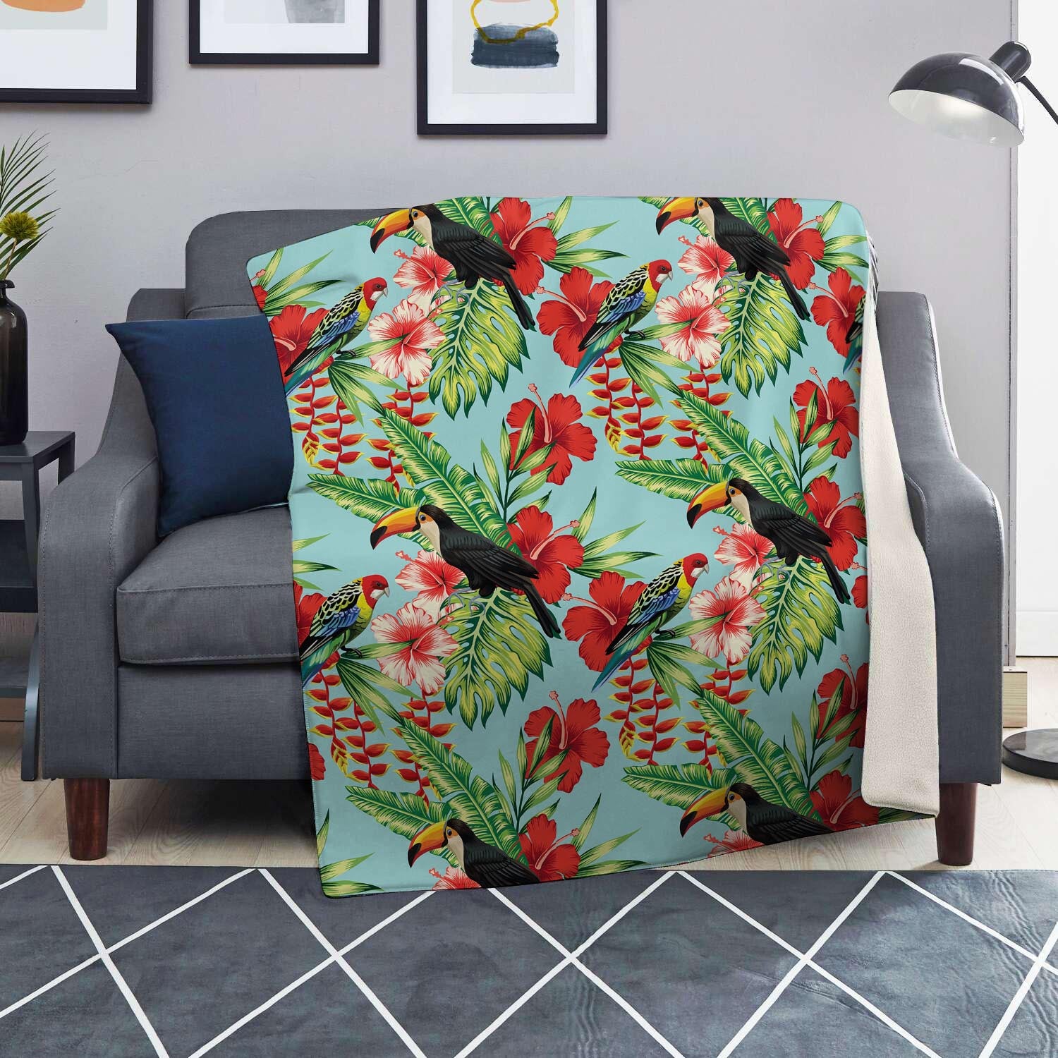 Hawaiian Bird Floral Print Blanket-grizzshop