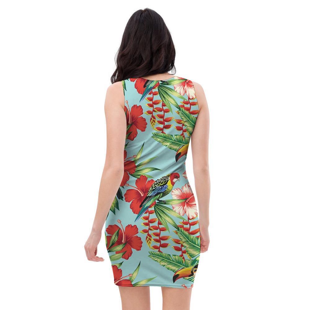 Hawaiian Bird Floral Print Bodycon Dress-grizzshop