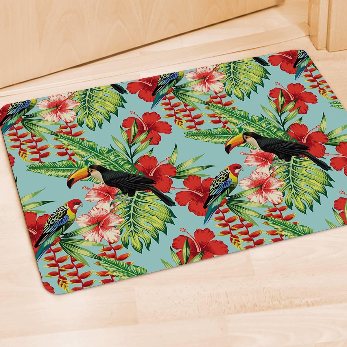 Hawaiian Bird Floral Print Door Mat-grizzshop