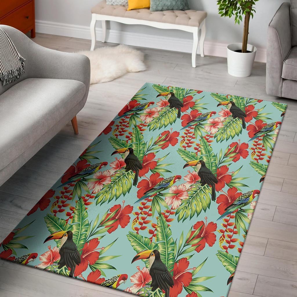 Hawaiian Bird Floral Print Floor Mat-grizzshop