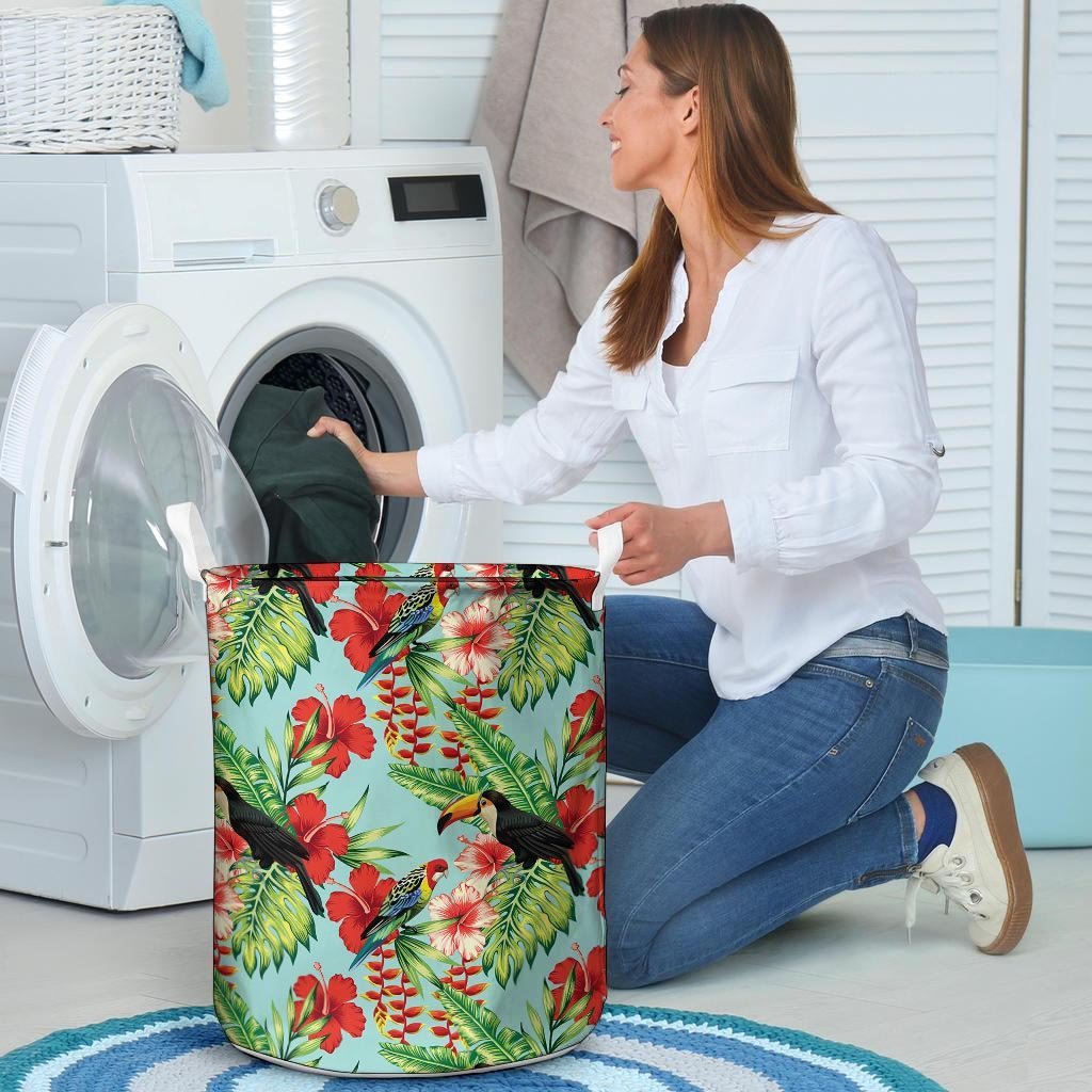 Hawaiian Bird Floral Print Laundry Basket-grizzshop