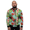 Hawaiian Bird Floral Print Men's Bomber Jacket-grizzshop