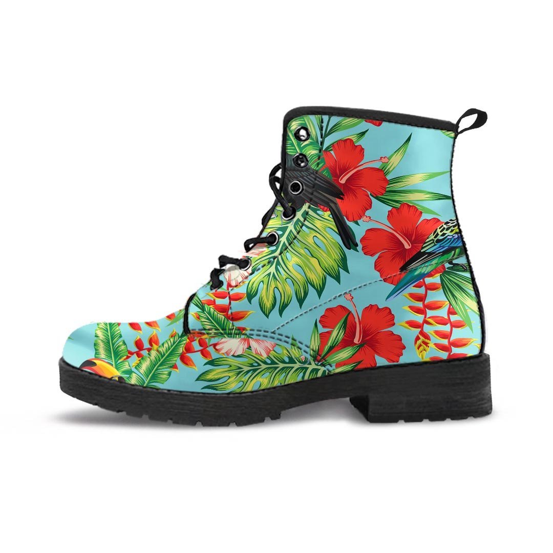 Hawaiian Bird Floral Print Men's Boots-grizzshop