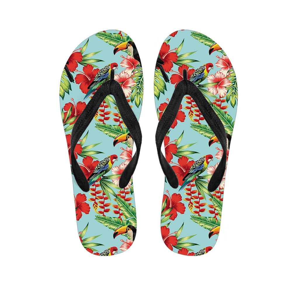 Hawaiian Bird Floral Print Men's Flip Flops-grizzshop