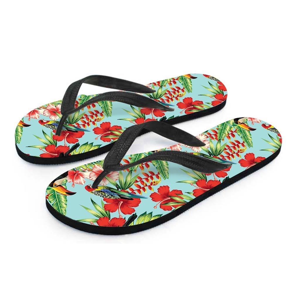 Hawaiian Bird Floral Print Men's Flip Flops-grizzshop