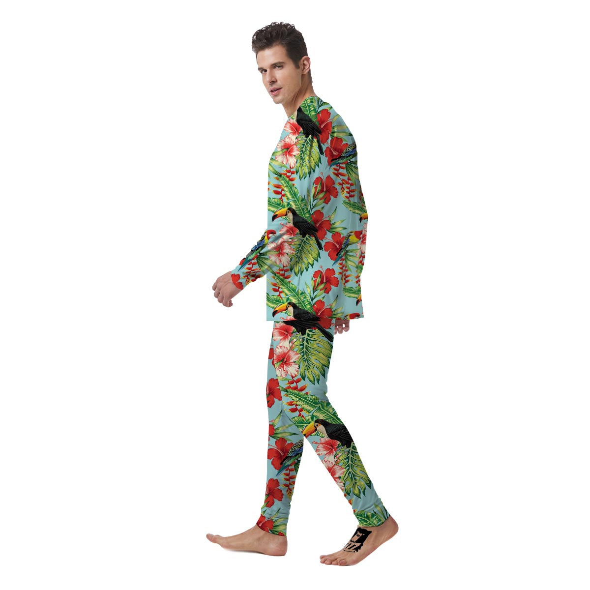 Hawaiian Bird Floral Print Men's Pajamas-grizzshop