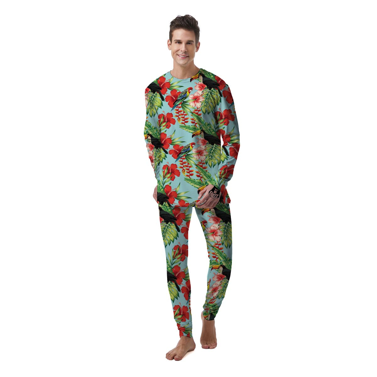 Hawaiian Bird Floral Print Men's Pajamas-grizzshop