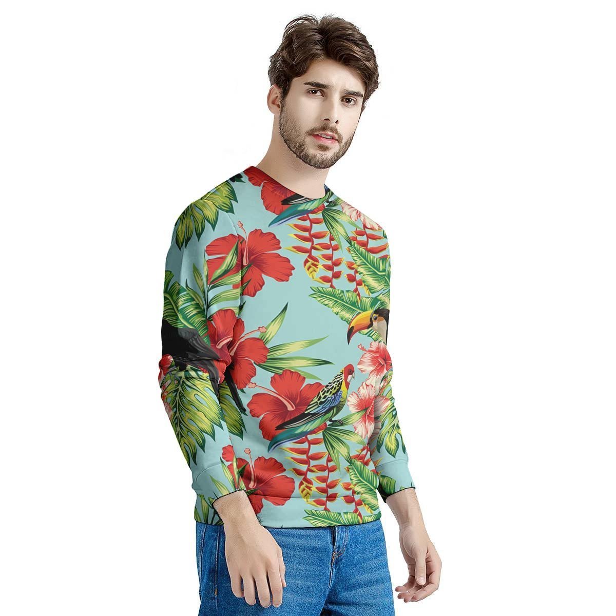 Hawaiian Bird Floral Print Men's Sweatshirt-grizzshop