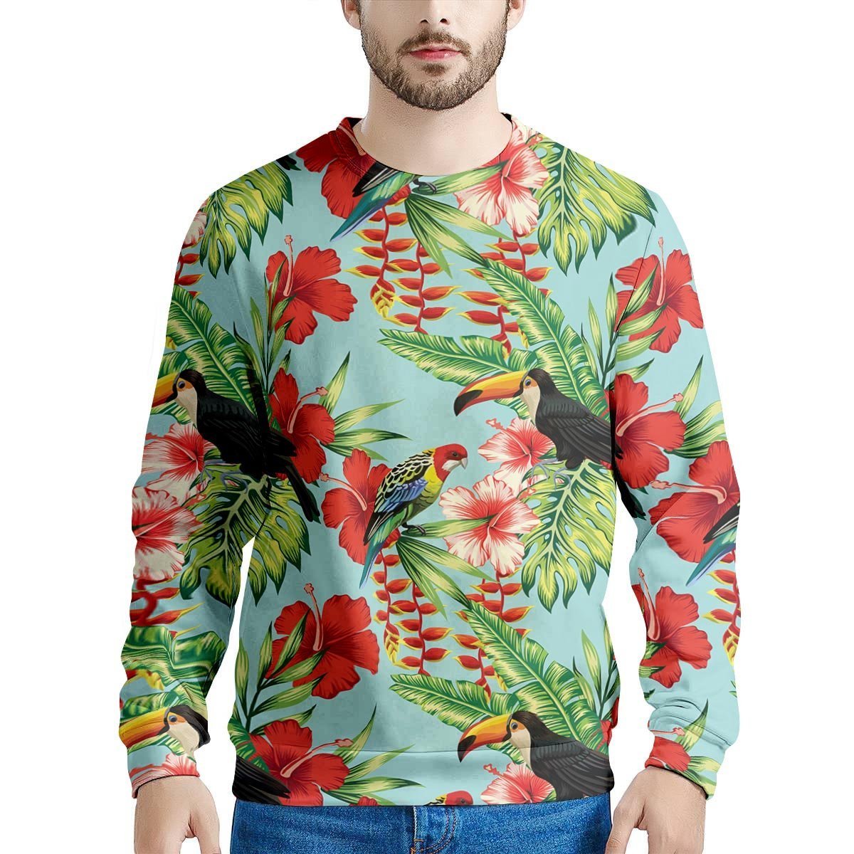 Hawaiian Bird Floral Print Men's Sweatshirt-grizzshop