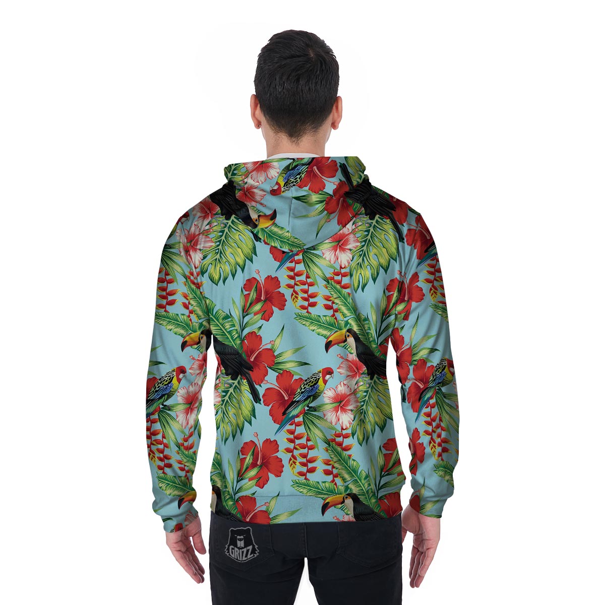 Hawaiian Bird Floral Print Men's Zip Up Hoodie-grizzshop