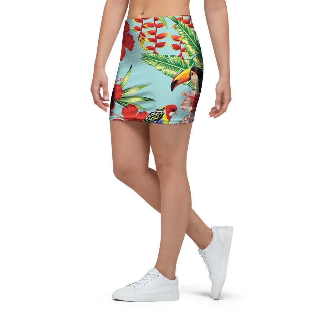 Hawaiian Bird Floral Print Mini Skirt-grizzshop