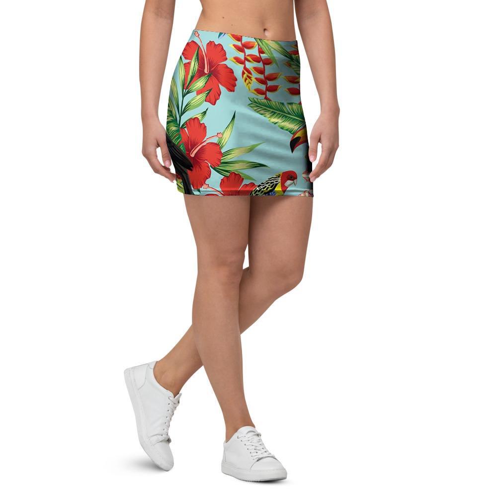 Hawaiian Bird Floral Print Mini Skirt-grizzshop