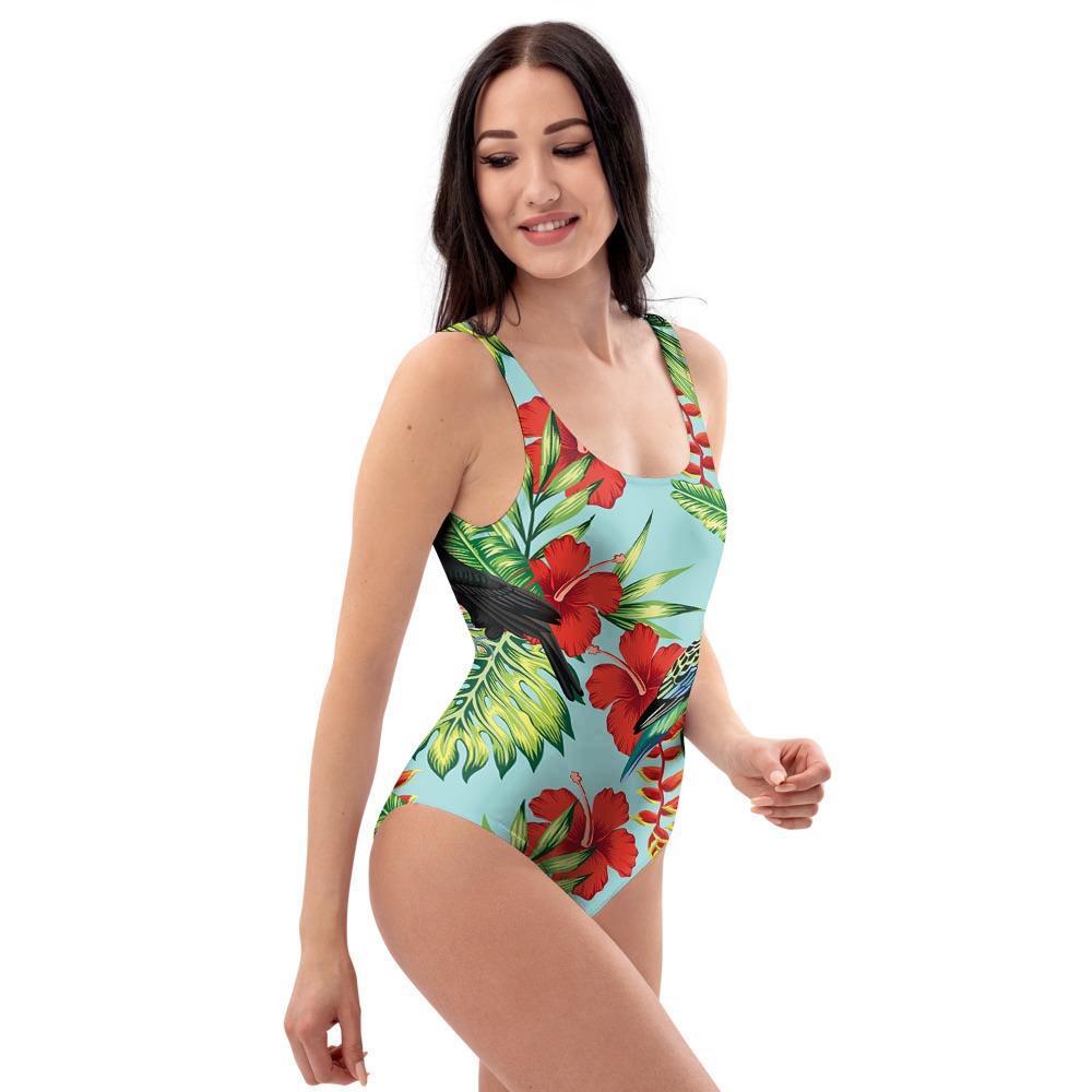 Hawaiian Bird Floral Print One Piece Swimsuite-grizzshop