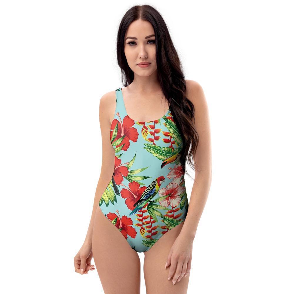 Hawaiian Bird Floral Print One Piece Swimsuite-grizzshop