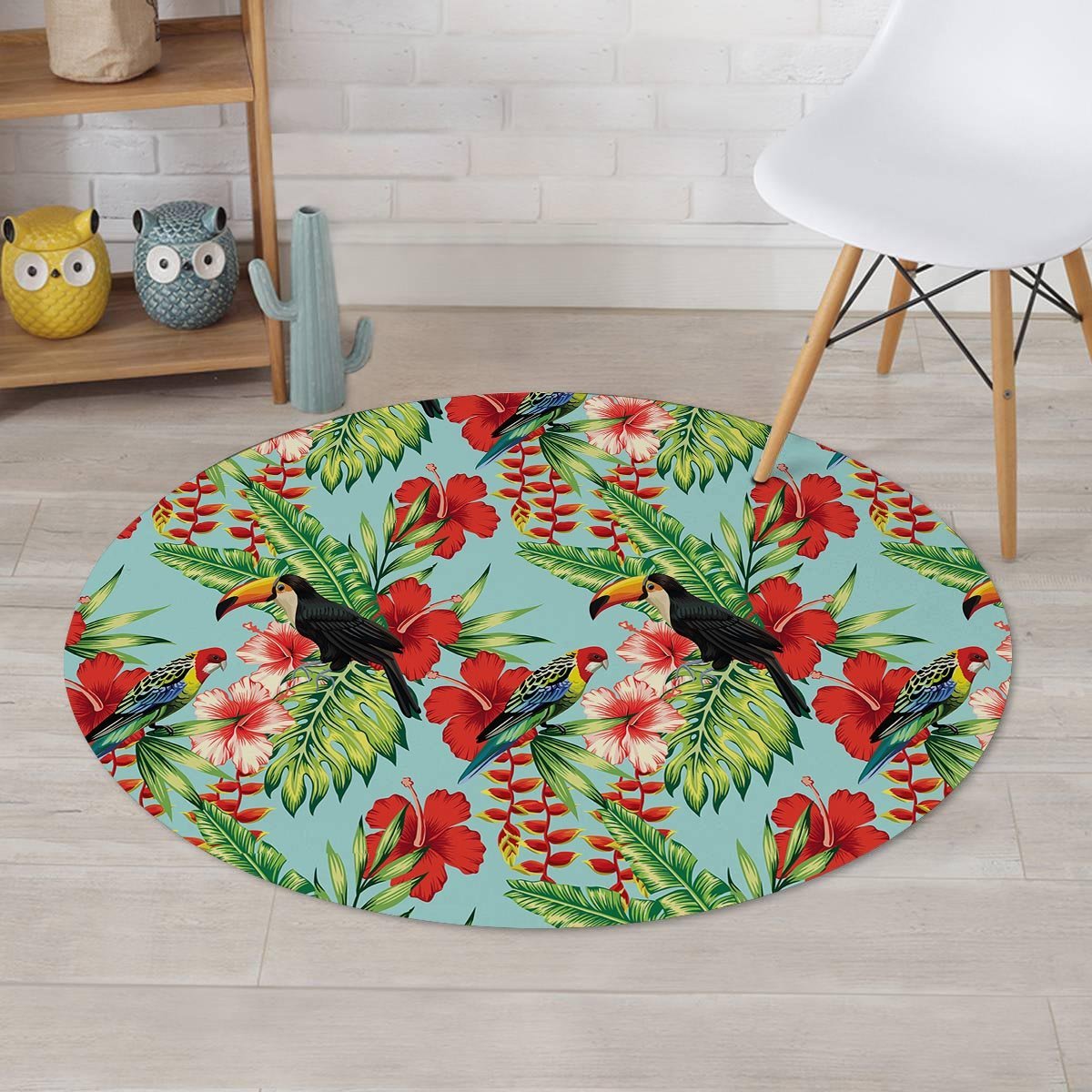 Hawaiian Bird Floral Print Round Rug-grizzshop