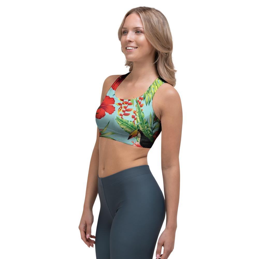 Hawaiian Bird Floral Print Sports Bra-grizzshop