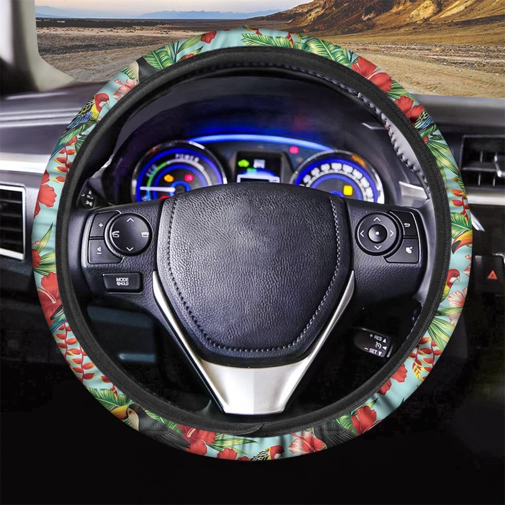 Hawaiian Bird Floral Print Steering Wheel Cover-grizzshop