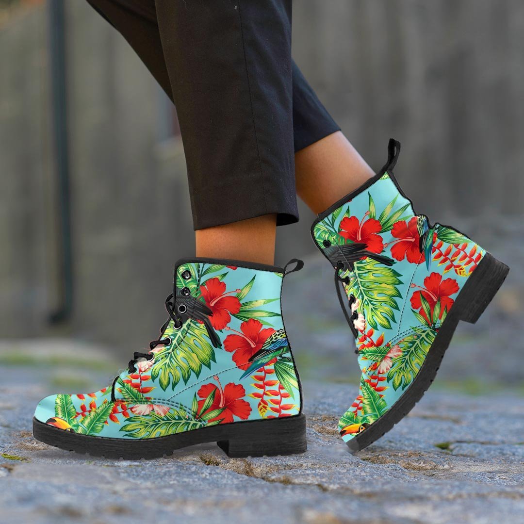 Hawaiian Bird Floral Print Women's Boots-grizzshop