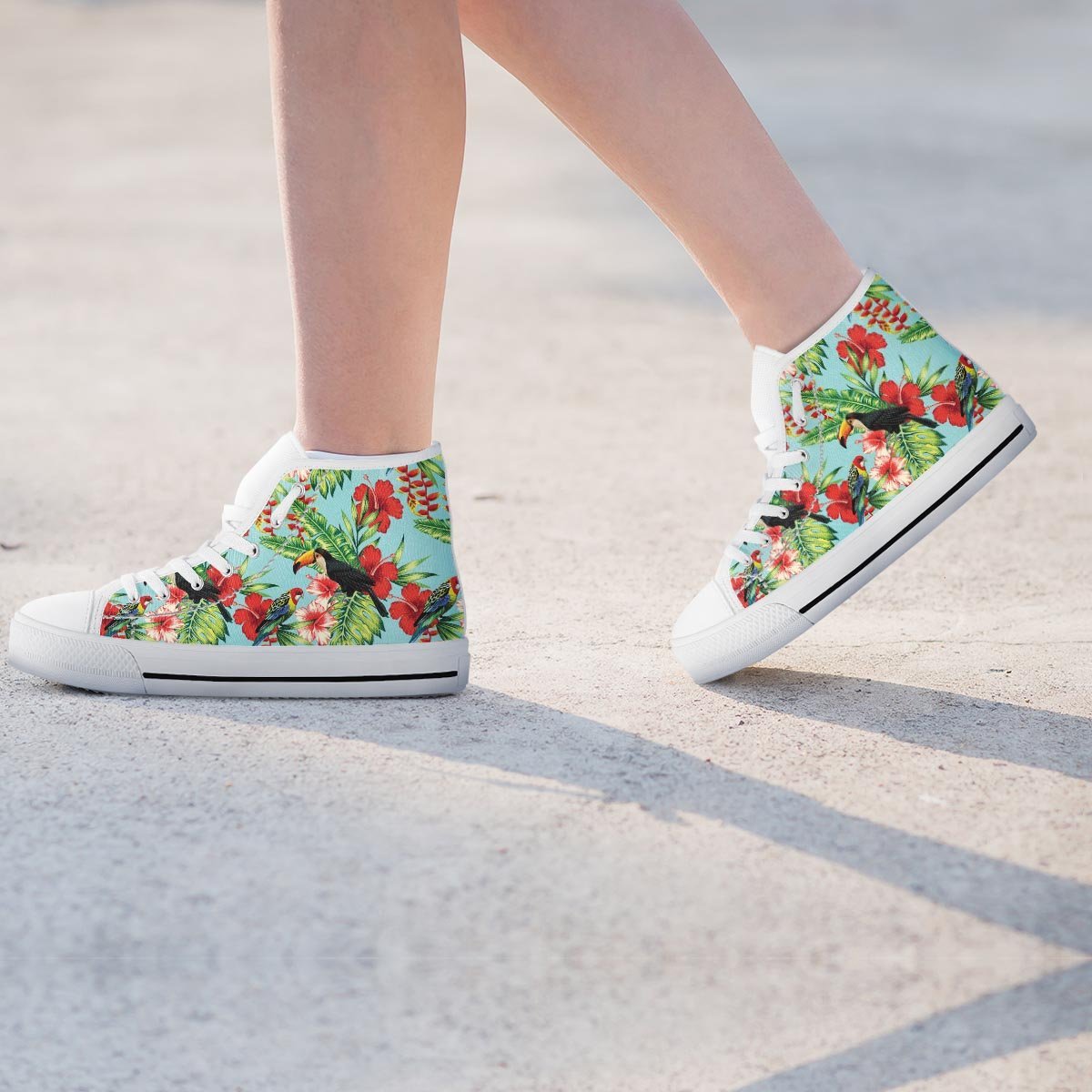 Hawaiian Bird Floral Print Women's High Top Shoes-grizzshop