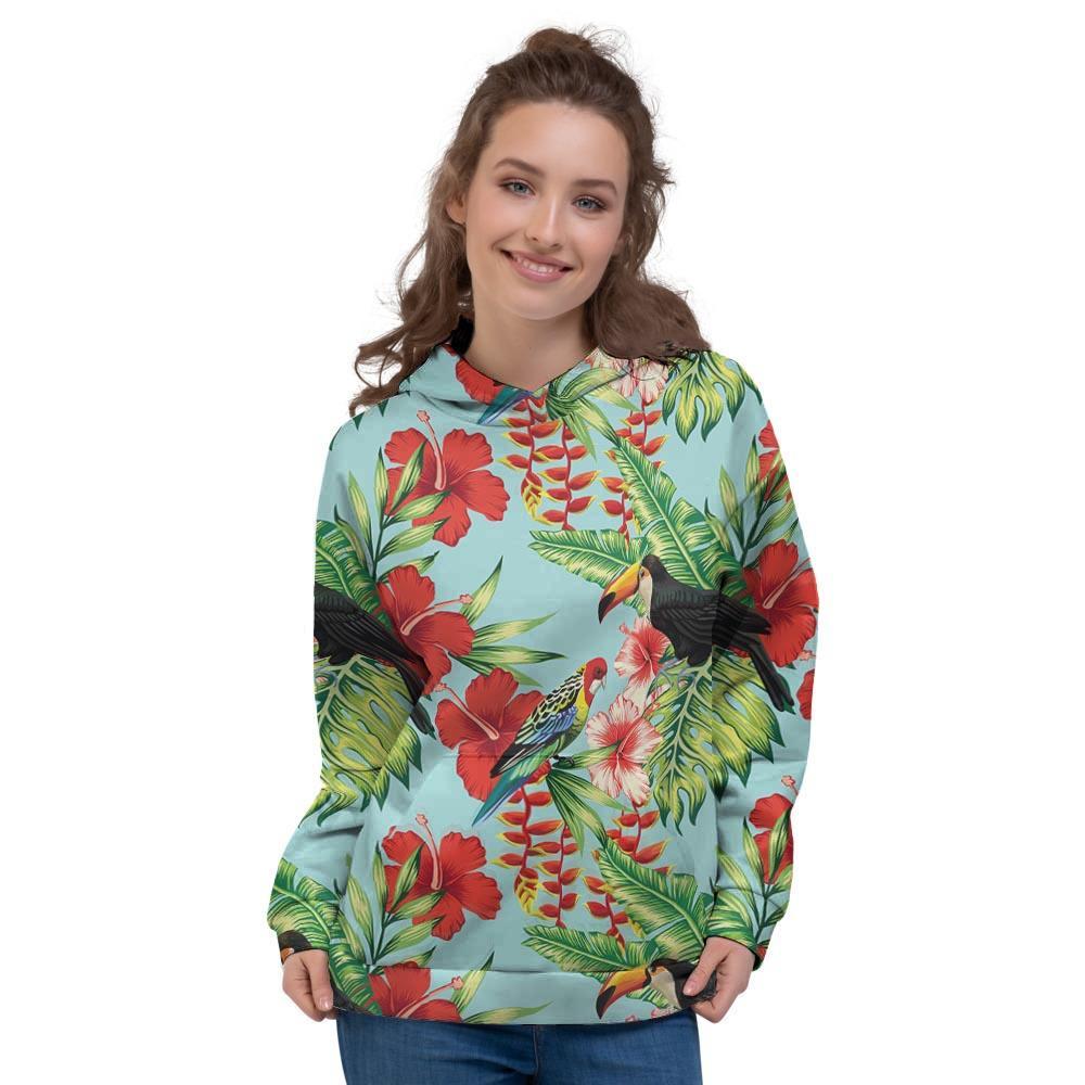 Hawaiian Bird Floral Print Women's Hoodie-grizzshop