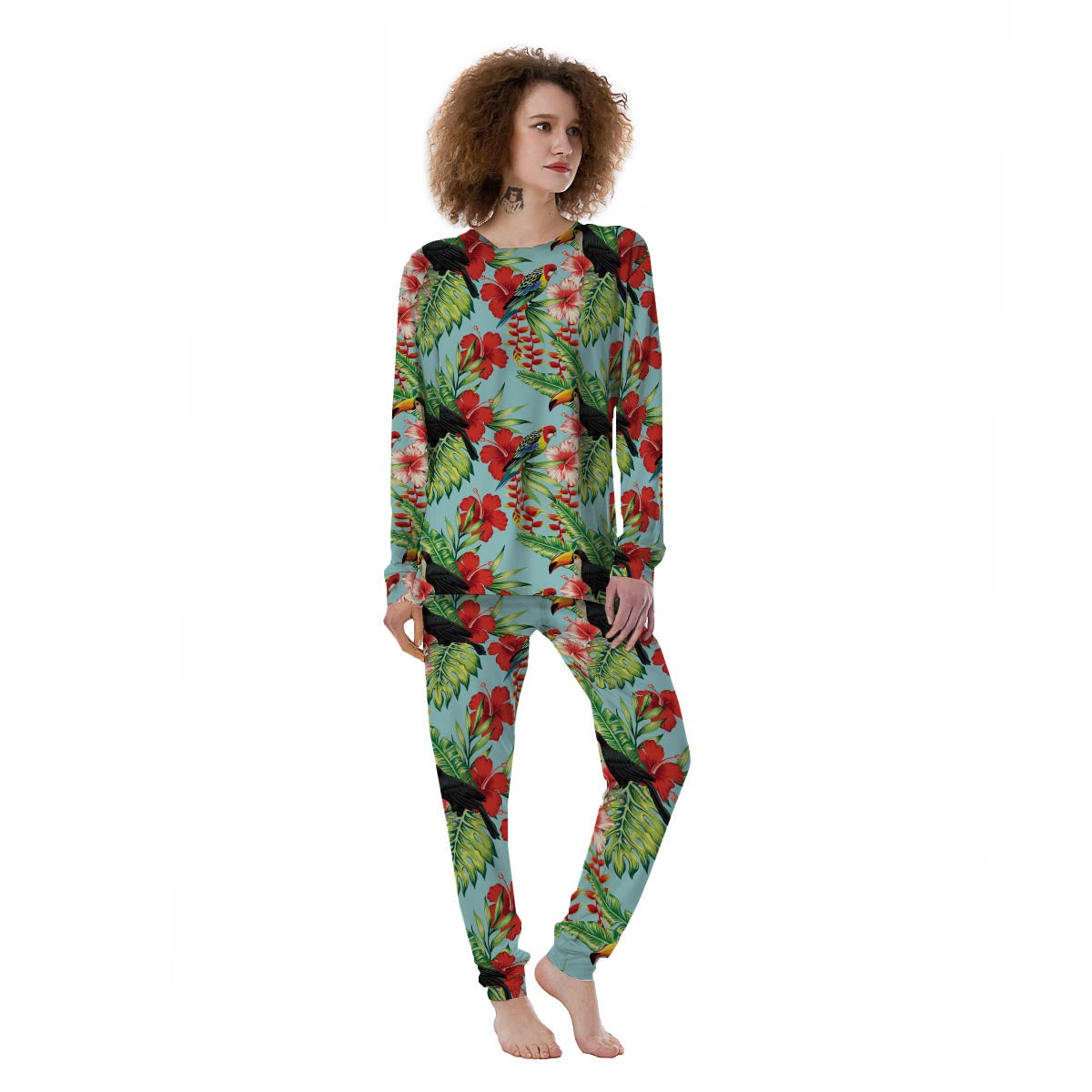 Hawaiian Bird Floral Print Women's Pajamas-grizzshop