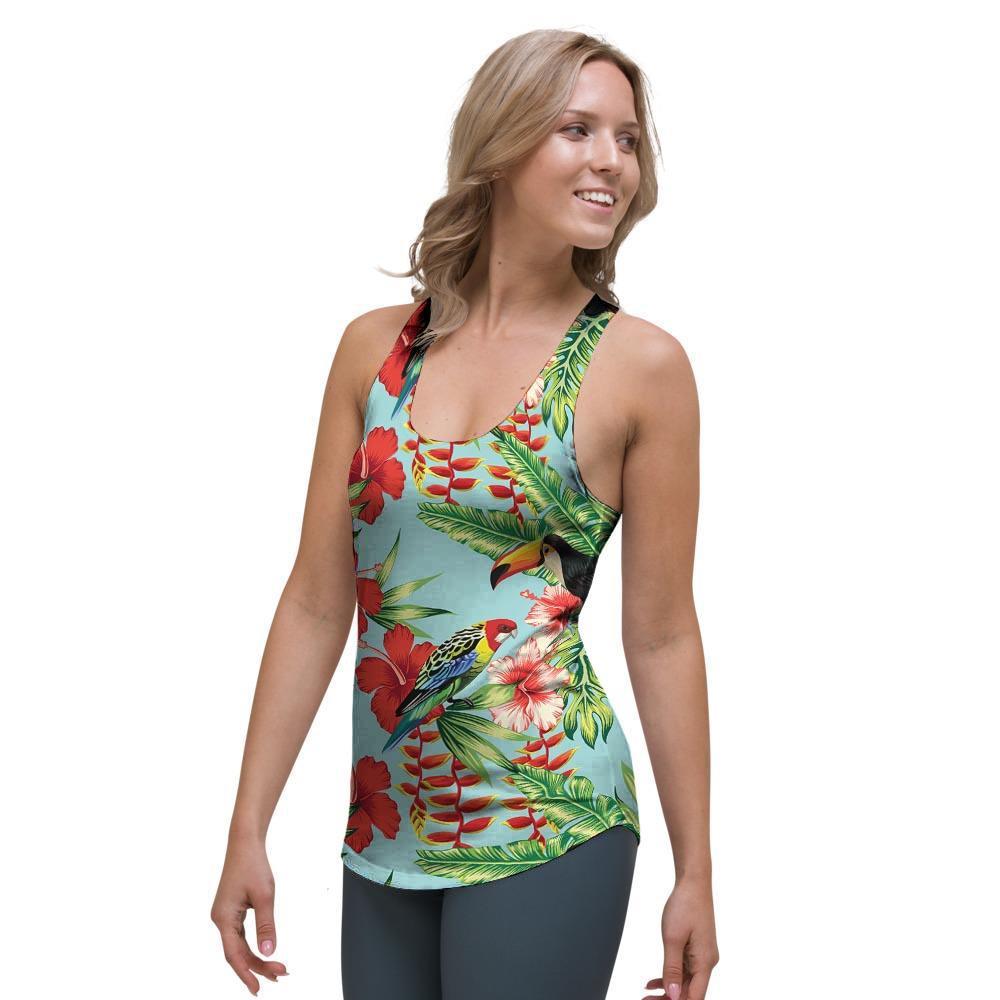 Hawaiian Bird Floral Print Women's Racerback Tank Top-grizzshop