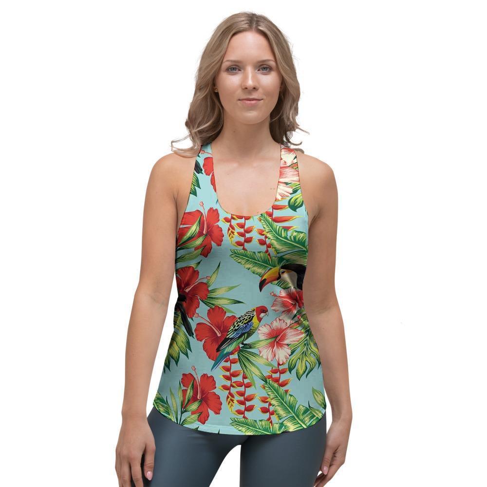 Hawaiian Bird Floral Print Women's Racerback Tank Top-grizzshop