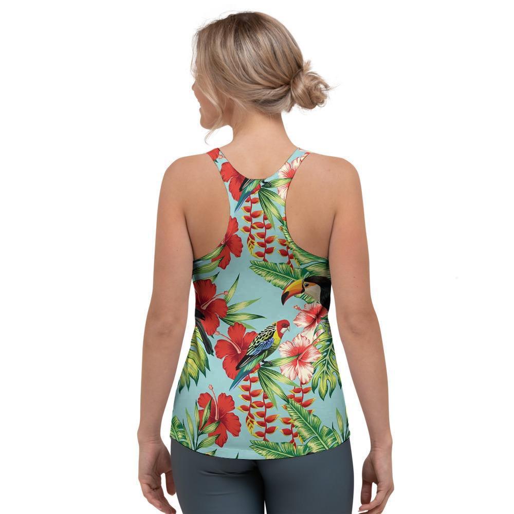 Hawaiian Bird Floral Print Women's Racerback Tank Top-grizzshop